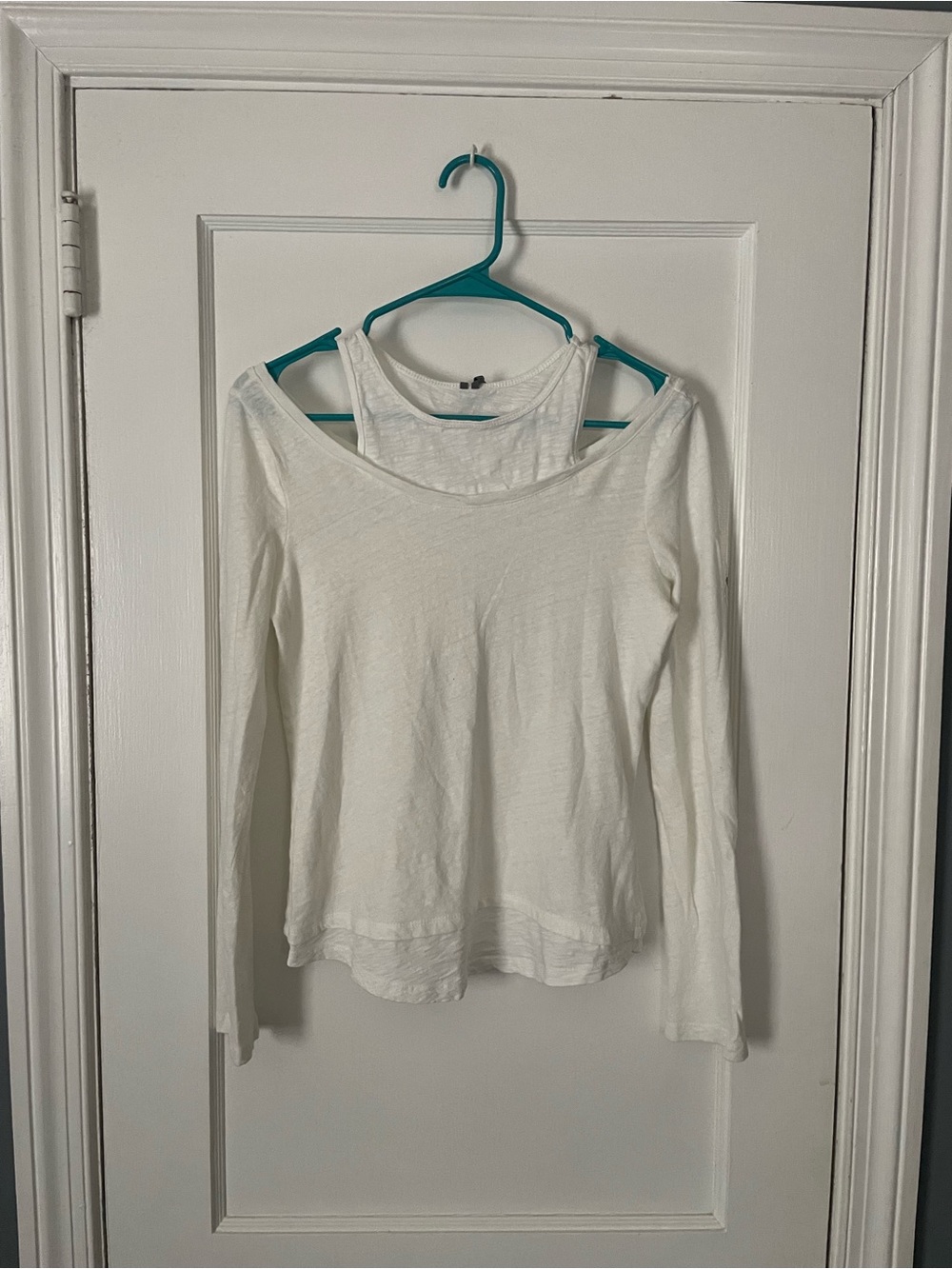 Anthropologie White Off-Shoulder LongSleeve Layered Top Sz XS Cotton Linen blend